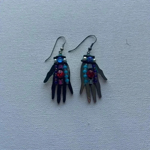 Vintage Liztech Handmade Beaded Hand Earrings - Picture 1 of 6